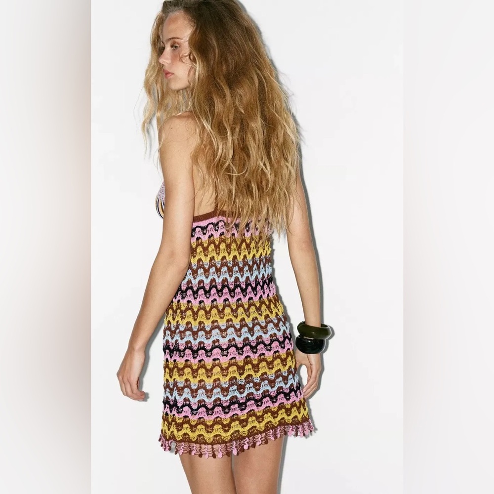 Zara multicolor boho Knitter  Crochet Beach summer vacation Dress - Picture 11 of 11